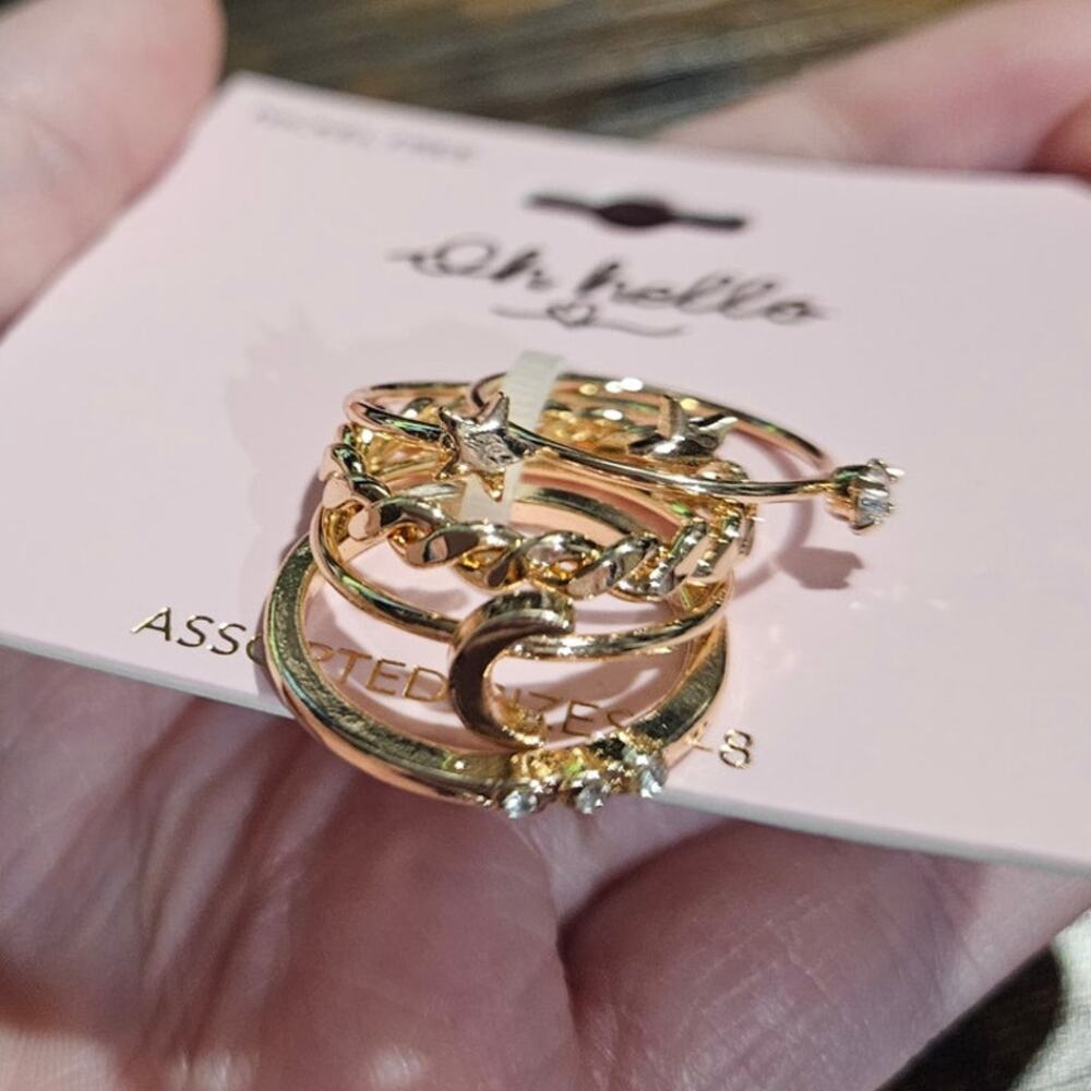 OH HELLO Set of Gold-Tone Rings ~ Assorted Sizes 6-8 ~ Nickel Free